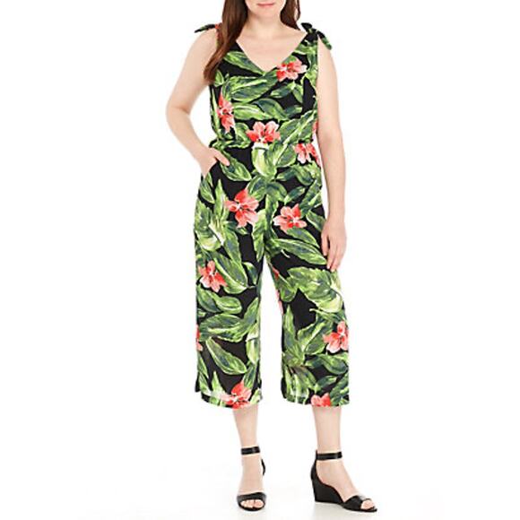 Luxology NEW Hibiscus Floral Print Jumpsuit Romper - Size 12 - Wide Leg Pants - Picture 1 of 10